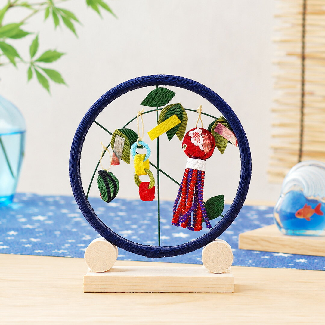 China Ornaments - 季節の輪飾り「七夕」 夏 七月 コンパクト 七夕 ちりめん 置物 丸全