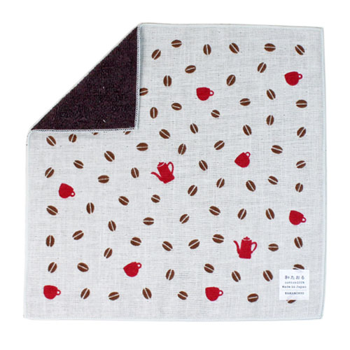 【4枚以上で送料無料】セミウォッシュ「喫茶店」濱文様 ガーゼ ハンカチ タオル 贈り物 可愛い プチギフト 捺染 ケイス 日本製