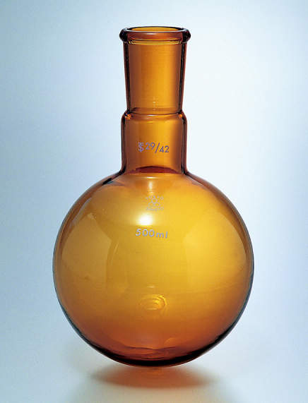 共通摺合せ丸型フラスコ 茶色 200ml 栓24/40