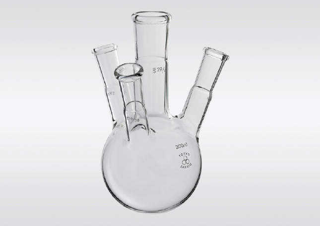 三商　透明摺合せ四ッ口フラスコ　300ml　29/42－15/25