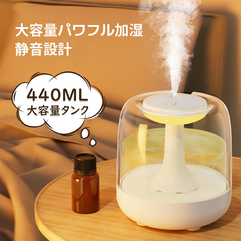 アロマディフューザー ナイトライト 大容量 LEDライト付き 卓上加湿器 440mL/650mL ミスト加湿器 静音 エッセンシャルオイルディフューザー 空気加湿器 2段階加湿量調整 ホーム オフィス 寝室 卓上 超音波加湿器 小型 省エネ 軽量 乾燥対策 花粉症対策