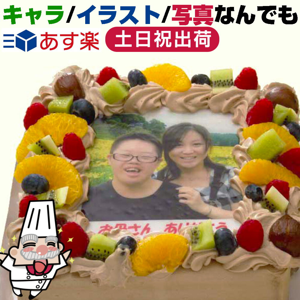 写真ケーキ ビスキュイ付フルーツ生チョコクリーム 8号バースデーケーキ 誕生日ケーキ 【送料無料】 フォトケーキ イラスト プリント 15〜18名様用 チョコレートケーキ 大きい サプライズ 冷凍