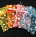 花柄オーガンジー巾着袋★送料無料★在庫処分★100枚7.5X10cm ラッピング包装用品 ラッピング袋 巾着ポーチ 巾着袋 オーガンジー袋 オーガンジーポーチ ...