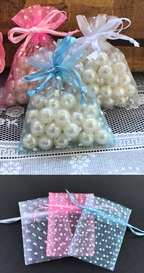★オーガンジー巾着袋★送料無料★20枚 7.5x10cmドット柄 ラッピング包装用品 ラッピ...