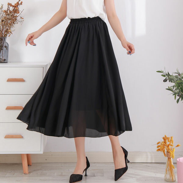 ★送料無料★訳ありキズ等が有り★B品処分★返品交換は不可★80cm★シフォンスカート 膝丈スカート 白 美脚効果 ロングスカート 無地ロングシフォンスカート 裏地付☆ウエストゴムスカート パーティスカート かわいい レディーススカート 女子会のサムネイル