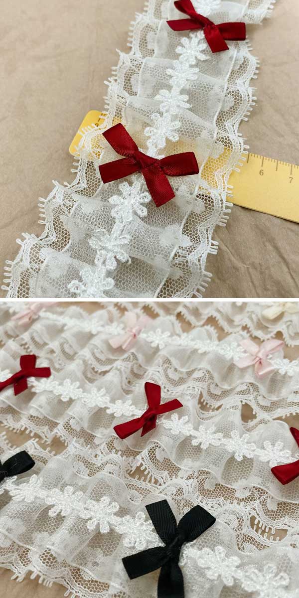 ★送料無料★2m 幅5.5cm 2枚重フリル両耳レース リボンレース 手芸用レース diy 手作...