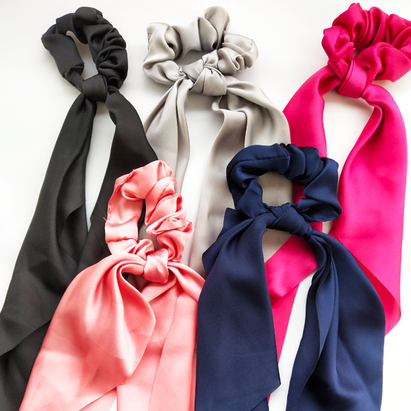 ★送料無料★5色2wayシュシュ 5個セット 髪飾り5個セット リボンシュシュ サテン 光沢感 ヘアアクセサリー かわいい 可愛い おしゃれ 結婚式 レディース...