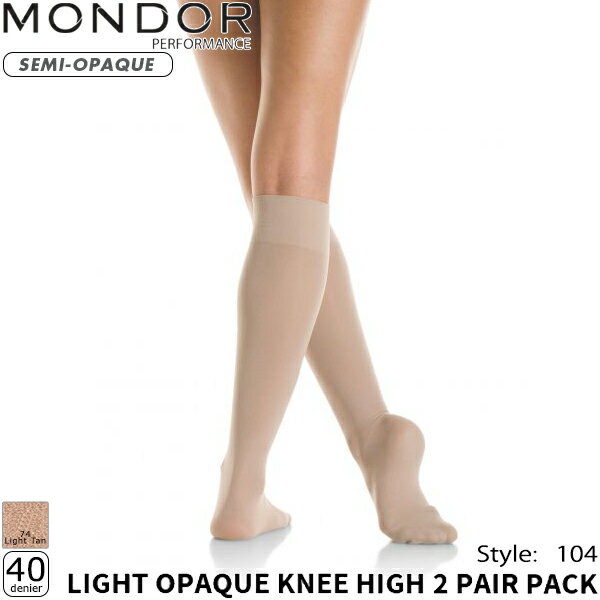 MONDOR（モンドール） ソックス 104 -LIGHT OPAQUE KNEE HIGH(2足組) ブーツカバータイツやフットレスタイツを履く時に、下に履くハイソックス。 柔らかく快適なマイクロファイバー素材を使用し、3D Lycra technologyの採用で足をしっかりサポートします。 履き口はストレッチ性の高いLycra Softで編み込んでいます。 フィギュアスケートだけでなく、バレエ・ダンスにもお使いいただけます。 ●海外製品に関して サイズ(長さ) 大人用…約30cm 子供用…約25cm デニール 40デニール カラー 74-ライトタン 光沢 なし 素材 ナイロン85％、ポリウレタン15％ 検索ワード フィギュアスケート、アイススケート、バレエ、ダンス ●ラッピングをご希望の場合はこちらをご確認下さい。