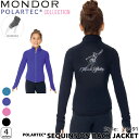 MONDOR（モンドール） ジャケット 24491 -POLARTEC&reg; SEQUINS ON BACK JACKET （24491 ポーラテック スパンコール ジャケット） スパンコールのバックデザインが素敵!! 照明のあたり方や動きに合わせて様々な表情を見せるスパンコールならでは輝きが楽しめます。 フィット感があり、体のラインがキレイに見えるプリンセスカット。 袖口には親指ループ付きで手首の冷えを防ぎ、腕を長く見せて美しさアップ。 高性能ファブリック「POLARTEC&reg;（ポーラテック）」は厚手なのに軽量で保温性が非常に優れているため、寒いリンクでのトレーニングに最適な生地です。 暖かさを保ちながらも通気性があり、汗をかいてもムレにくくウェア内を快適な状態に保ちます。 4方向の伸縮性であらゆる動きに対応。また、柔らかい肌触りで心地よいフィット感です。 生地表面は速乾性に優れ、毛玉や摩擦への耐久性もあります。 お揃いの「パンツ 24450 -ポーラテック (J,K)」とのセットアップ着用もオススメです!! デザイン違い「ジャケット 24490 -ポーラテック」もございます。 ●海外製品に関して 素材 Polyester 53%, Nylon 38%, Lycra&reg; elastane 9% サイズ Girls 検索ワード フィギュアスケート、練習用、ウェア、シャイニー、ストーン、グリッター ●ラッピングをご希望の場合はこちらをご確認下さい。