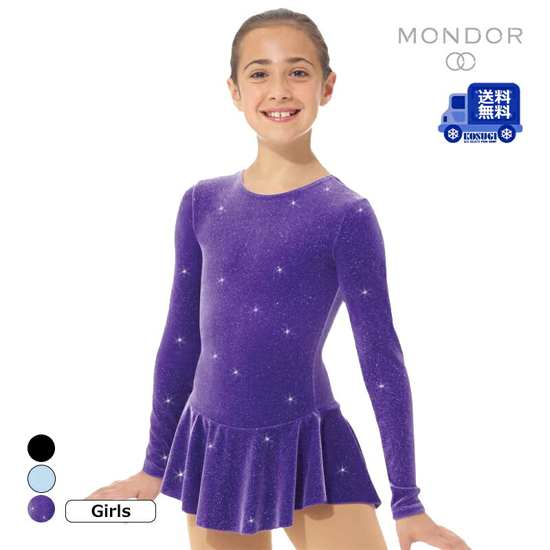 MONDOR（モンドール） ドレス 2711 MELISSA - Born to Skate glitter dress 【送料無料】 商品の配送は宅配便または宅急便コンパクト、ネコポス、レターパックプラスにてお届けいたします。 ※配送方法はご指定いただけません。 ※北海道・沖縄・離島・一部地域は追加送料がかかる場合がございます。 【基本同梱不可】 ※他の商品と一緒にご注文の場合に、追加送料を頂戴することがございます。 ほど良い艶感が上品なベロア生地に散りばめられた細かなグリッターがキラキラと輝く、可愛らしいワンピースドレス。 どんなジャケットともコーディネートがしやすいシンプルなデザイン。 インナーパンツが一体になっているので、スカートがめくれても安心です。 同柄のヘアアクセサリー(シュシュ)付き。 ●海外製品に関して 素材 ポリエステル 90％、エラスタン 10％ 検索ワード フィギュアスケート、ウェア、ドレス、コスチューム、ワンピース、練習用、初心者向け、スケート教室、発表会、シャイニー ●ラッピングをご希望の場合はこちらをご確認下さい。