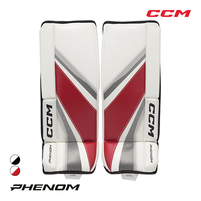 CCM (シーシーエム) GKパッド PHENOM ユース ◆CCM 2026-2027モデル◆ CCM PHENOMユースゴーリーレッグパッドは、これからゴールキーパーとしての技術を磨いていくジュニア選手のために設計されたレッグパッドです。 初めてのセーブから自然に動け、バランスを取りやすい設計で、プレーの自信を育てます。保護者でも扱いやすいストラップを採用し、試合・練習前の準備もスムーズです。 《商品の特徴》 〇プリシェイプ フレキシブルシングルブレーク あらかじめバタフライの形状に成形されたシングルブレーク設計により、倒れ込む動作が自然にしやすくなっています。ゴーリー初心者でもスムーズにバタフライへ移行できます。 〇シャロー ソフトブーツチャンネル 浅めのやわらかなブーツチャンネルがスケートとパッドをつなぎ、一体感のあるフィット感を実現。足元の動きに合わせてパッドが自然についてきます。 〇フライストラップシステム ベルクロ式のシンプルなストラップで、保護者でも素早く・簡単に着脱できます。パッドが脚の動きに連動するタイトなフィットを保ちます。 〇ADPTFIT（アダプトフィット） 膝まわりのクレードルを調整できるため、成長に合わせてフィット感をカスタマイズ可能。試合中も快適なポジションをキープできます。 〇フラットフェイスデザイン パッドの表面がフラットな設計で、リバウンドの方向をコントロールする感覚を自然に身につけることができます。ゴーリーとしての基礎技術習得をサポートします。 ●海外製品に関して ブレーク シングルブレーク（プリシェイプ） ストラップ フライストラップシステム（ベルクロ式） フィットシステム ADPTFIT（調整式ニークレードル） 検索ワード アイスホッケー、ゴーリー、ゴールキーパー、レッグパッド、パッド、バタフライ、ユース、ジュニア、子供、CCM、フェノム、ゴーリー用品、防具