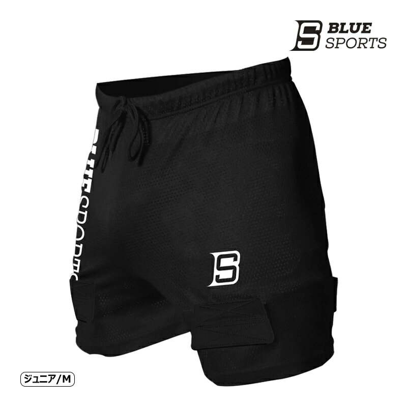 BLUE SPORTS（ブルースポーツ） サポーター MESH SHORT WITH CUP JR ハーフパンツタイプのプロテクターです。 軽量で、通気性の良いメッシュ素材を使用。 ウエストは紐で調整可能、裾にベルクロ(面ファスナー)が付いています。 カップ付き。 ●海外製品に関して ウエスト M…60.9-63.5cm 検索ワード アイスホッケー、サポーター、ジョック、JOCK