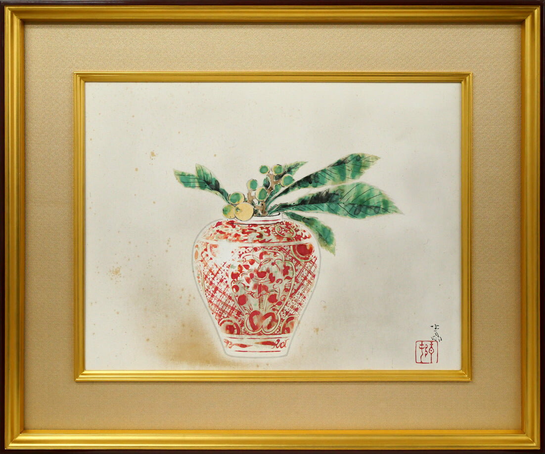Rakuten - 前田　青邨「赤絵壷」日本画・P10号・鑑定証付　文化勲章　小林古径、安田靫彦と共に「院展三羽烏」　院展常務理事　小竹美術　真作保証