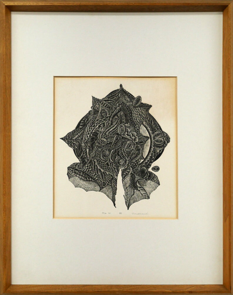 乐天商城 - 日和崎　尊夫「脚」木口木版画・限定サイン入り　現代木口木版画の先駆者　闇を刻む詩人　ビュランで刻む　小竹美術　真作保証