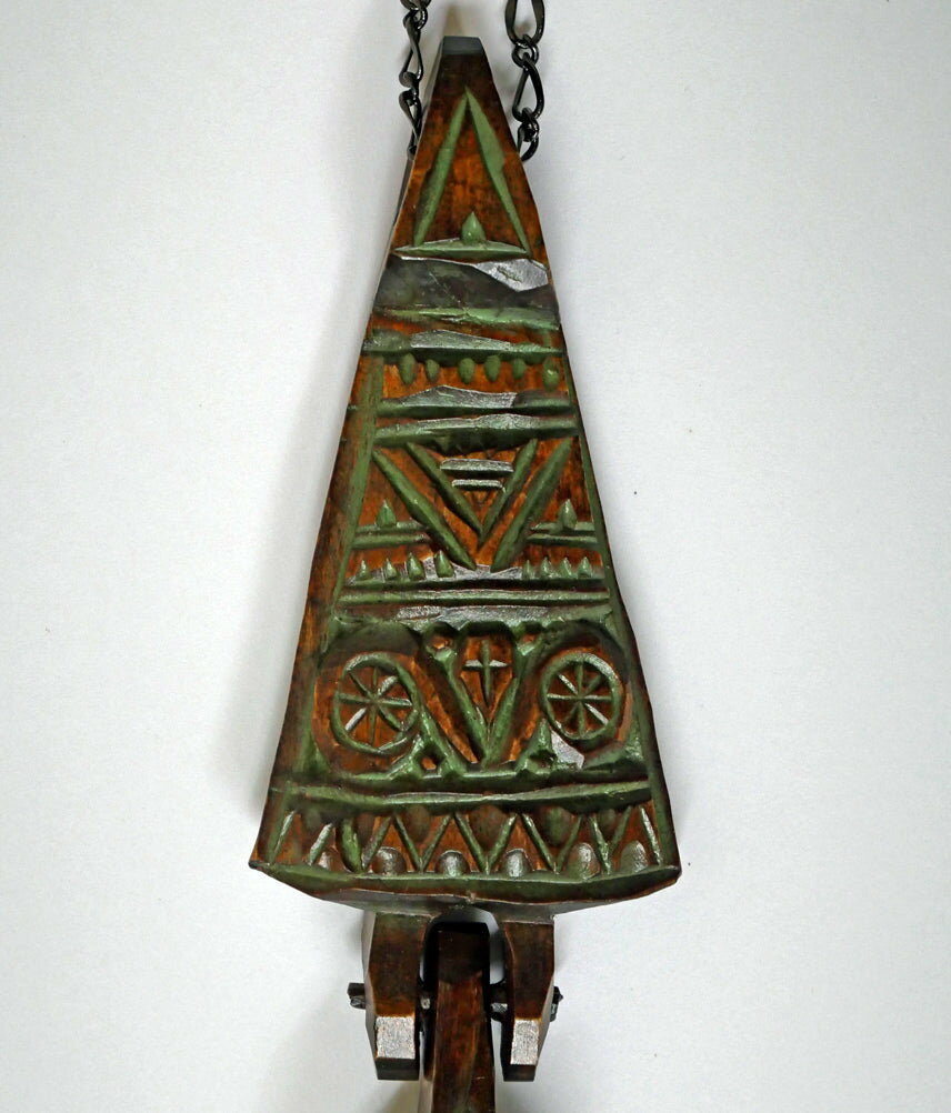 砂澤　ビッキ「樹鈴ペンダント二連（約14.7cm）」木彫作品　世界的彫刻家　音威子府に美術館　アイヌ文様　小竹美術　真作保証