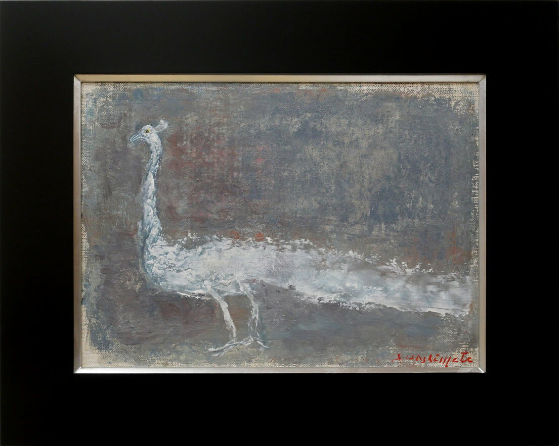 乐天商城 - 橋本　三郎「白孔雀」油絵・F4号　国画会会員　全道展創立会員　北海道文化賞　函館を代表する画家　小竹美術　真作保証