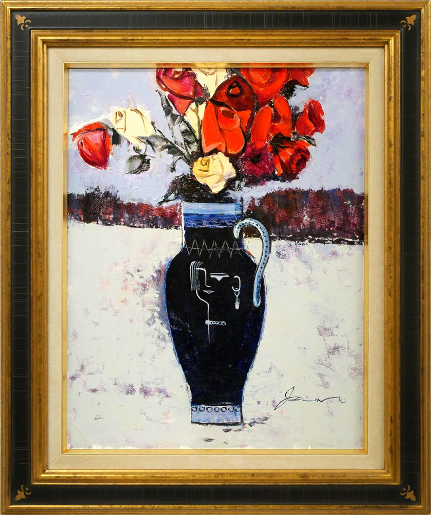 Rakuten - 出雲　丈嗣「ばら」油絵・F6号　道美展会員　元第一美術協会会員　京極町出身、函館在住　小竹美術　真作保証