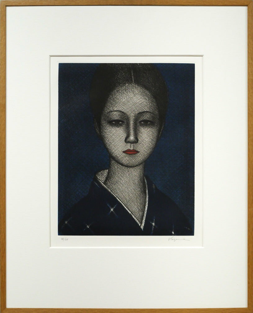 Etching - 風間　完「絣の女」銅版画・限定サイン入り　新制作協会会員　挿絵界の第一人者　菊池寛賞受賞　青春の門挿絵　小竹美術　真作保証