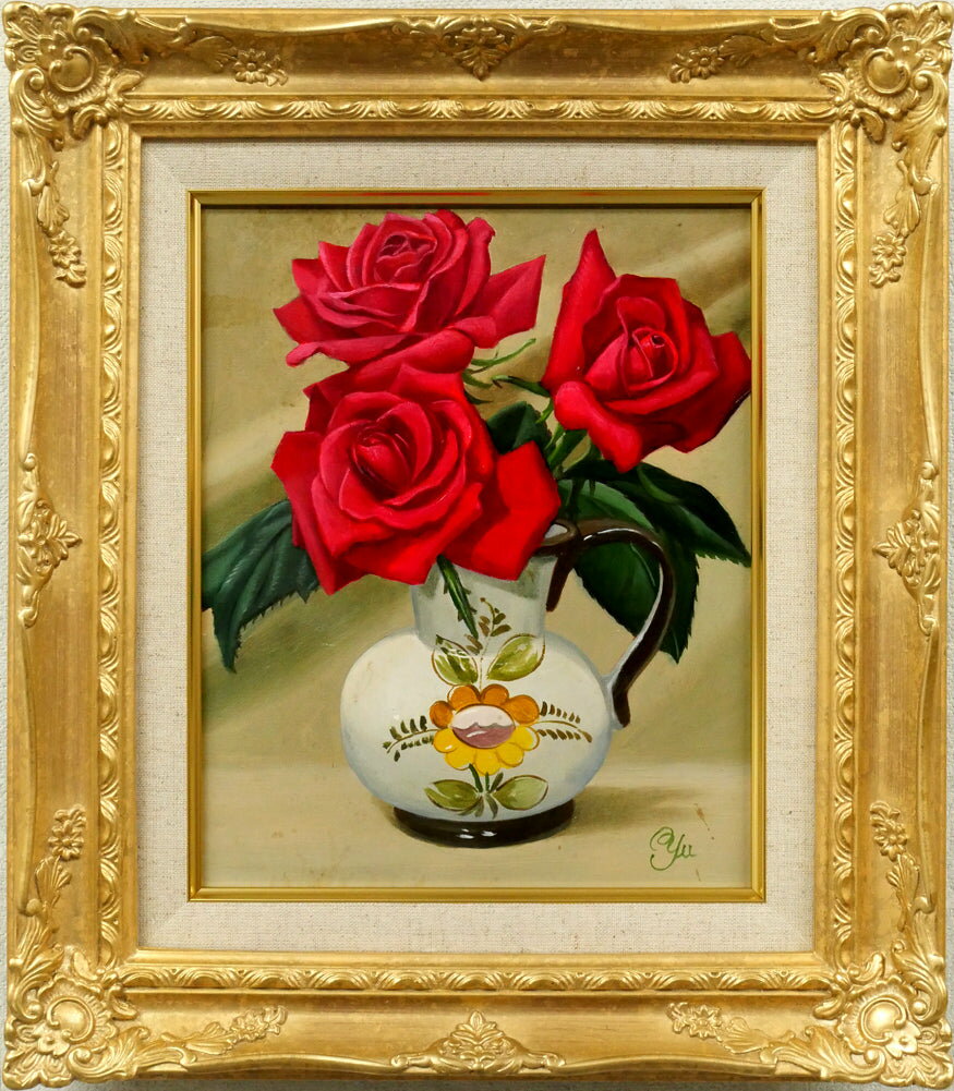 木村 優博「バラ」油絵・F3号 白亜美術運営委員 国際美術大賞展佳作賞 京都造形芸大卒 絵画教室主宰 小竹美術 真作保証