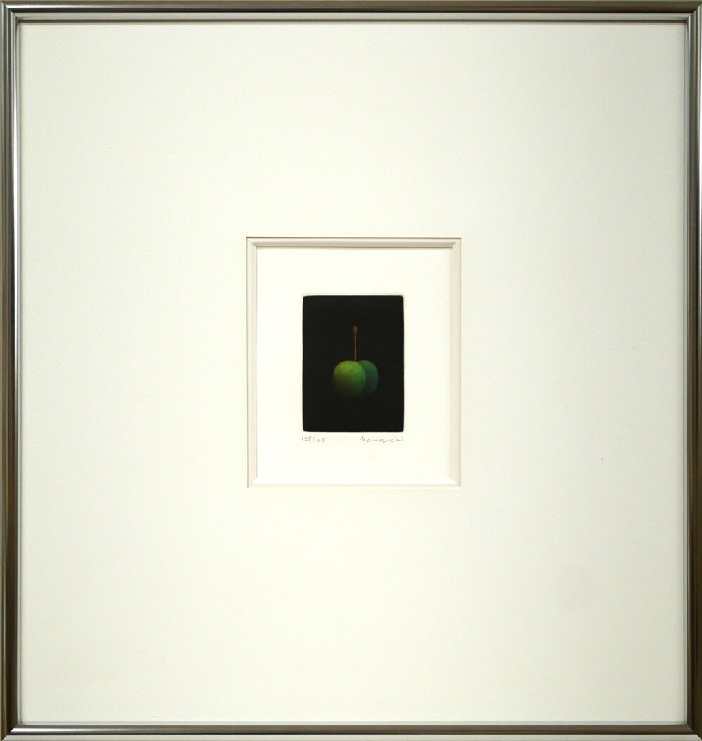 Rakuten - 浜口　陽三「緑のさくらんぼ」カラーメゾチント（銅版画）限定サイン入　技法の開拓者　版画家の南桂子は妻　小竹美術　真作保証