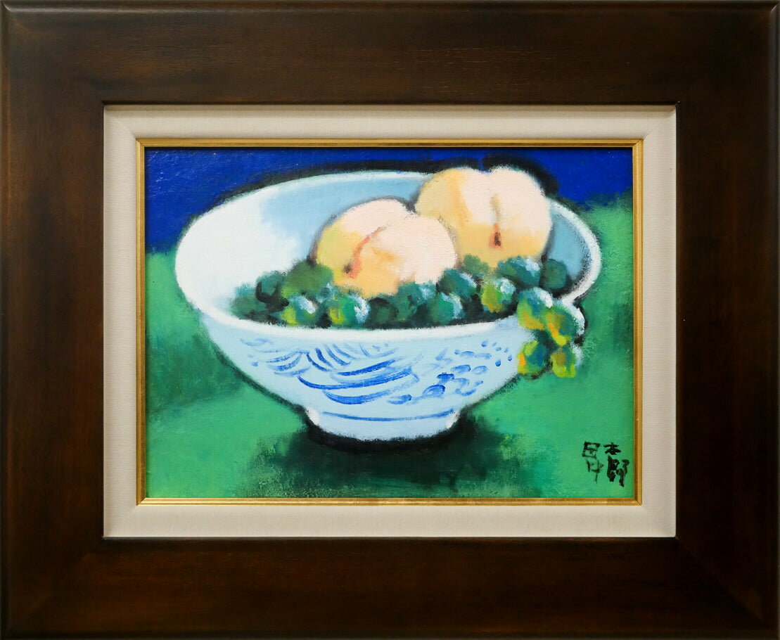 Rakuten - 田中　太郎「桃と葡萄」油絵・F4号　一水会会員　絵画を坂本繁二郎に師事、文学は北原白秋に指導を受ける　小竹美術　真作保証