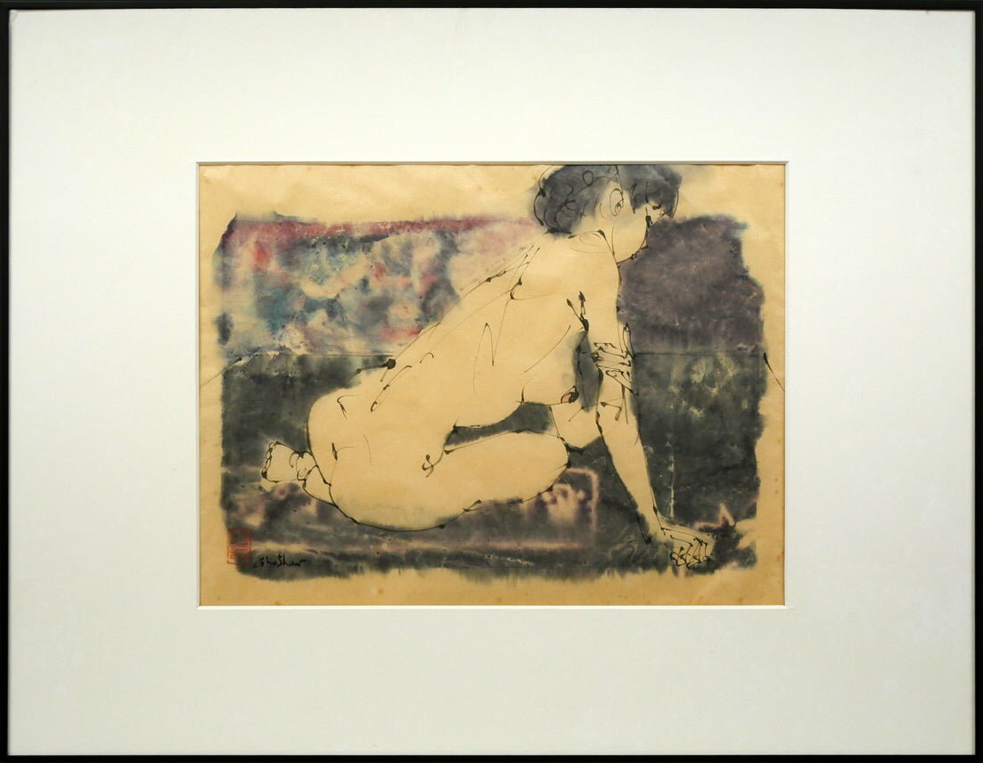 Rakuten - 伊藤　ゴオショ［豪将］「裸婦2」墨彩画・4号　異端の天才画家　裸婦デッサン・クロッキーに励む　謎多き作家　小竹美術　真作保証