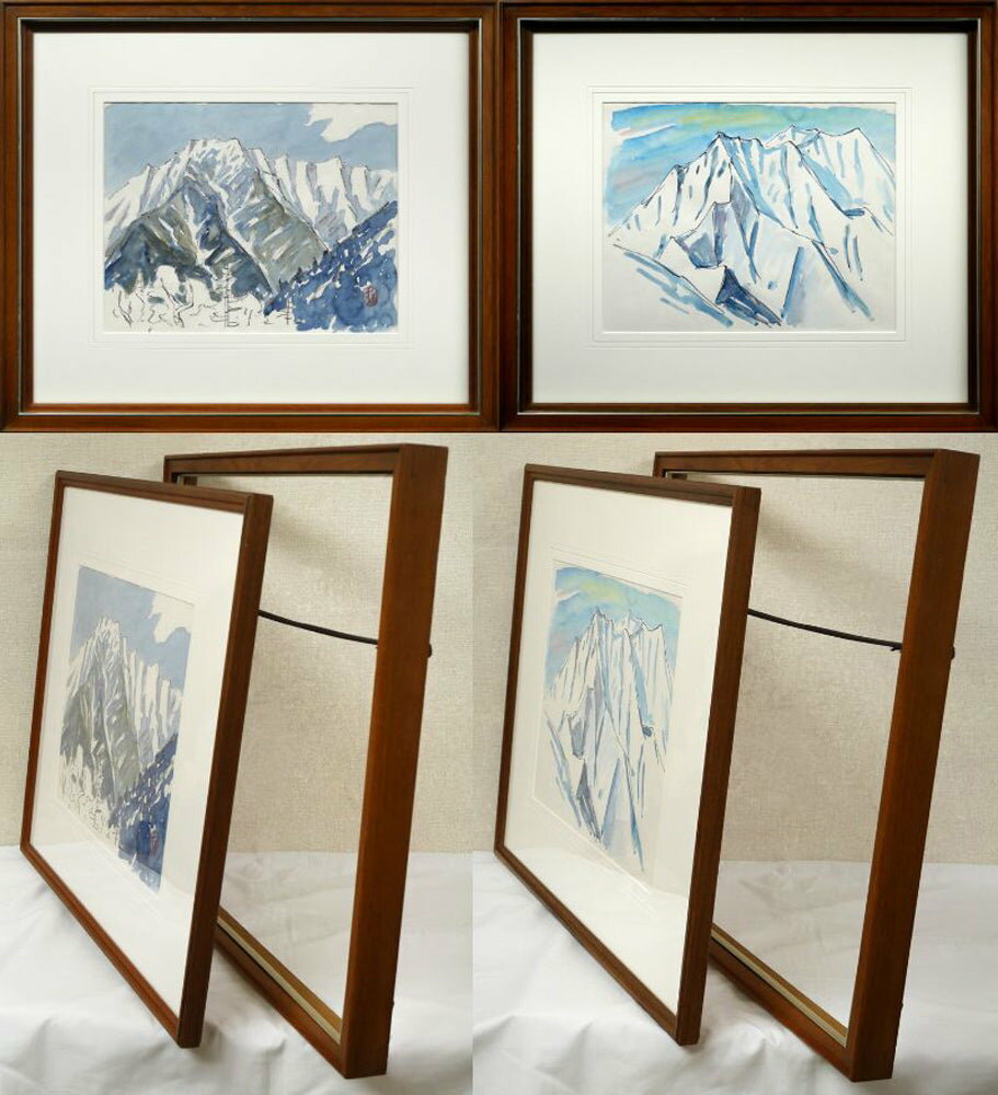 乐天商城 - 坂本　直行「石狩岳（両面作品）」水彩画6号　六花亭包装紙　北大山岳部OB　坂本龍馬の甥の孫　中札内に美術館　小竹美術　真作保証