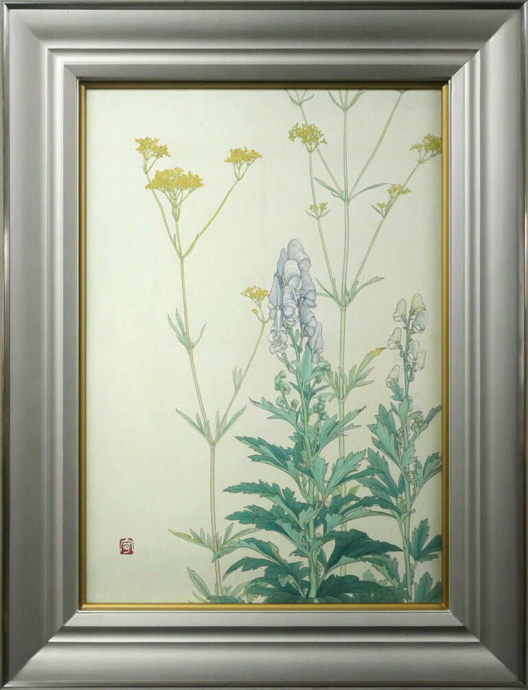 Rakuten - 杉山　寧「花」日本画・15号・鑑定証付　文化勲章　戦後の日本画壇代表画家　日展三山の一人　造形主義　小竹美術　真作保証
