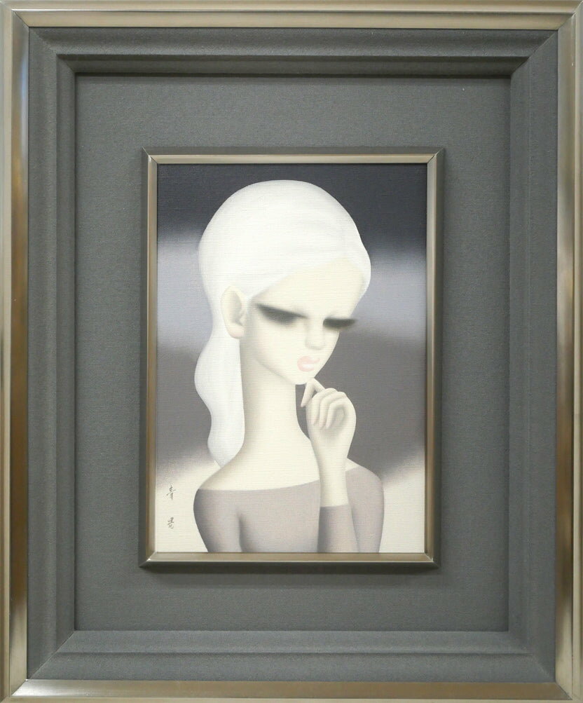 東郷 青児「思い出」油絵・SM・共シール付・鑑定証付き 文化功労者 二科会のドン 美人画 甘い女性像 小竹美術 真作保証