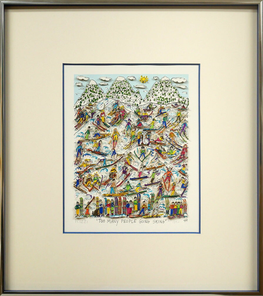 ジェームス　リジィ（RIZZI）「TOO　MANY　PEOPLE　GOING　SKING」3Dシルクスクリーン版画・限定サイン入　小竹美術　真作保証