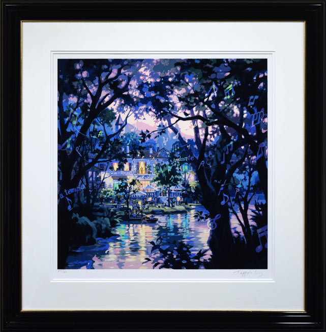 笹倉　鉄平「ヴァイオリンの森に」シルクスクリーン版画・限定サイン入・保証書付　光の情景画家　百貨店個展多数　小竹美術　真作保証