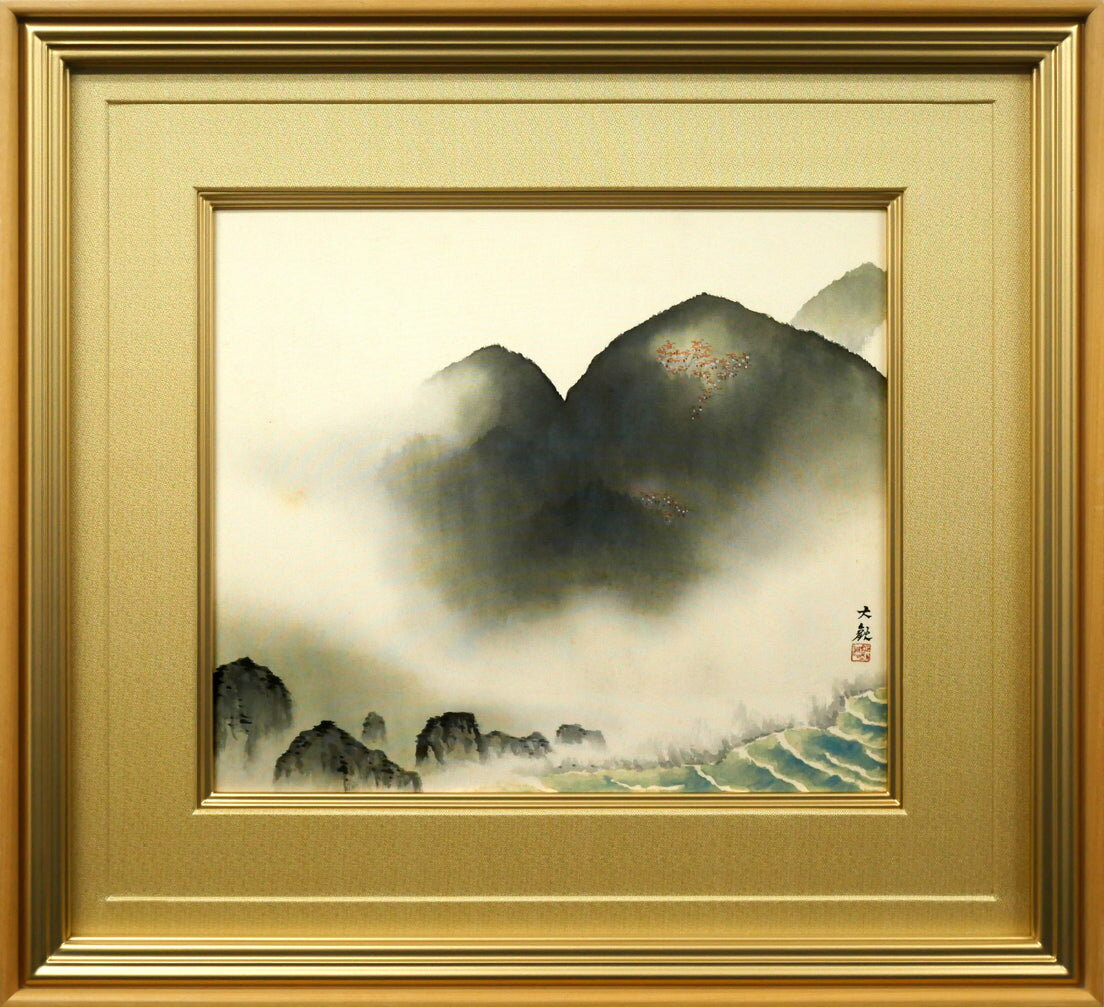 横山 大観「春趣（山桜）」絹本・彩色・6号・共板付・鑑定登録済み 第1回文化勲章受章 近代日本画の巨匠 小竹美術 真作保証