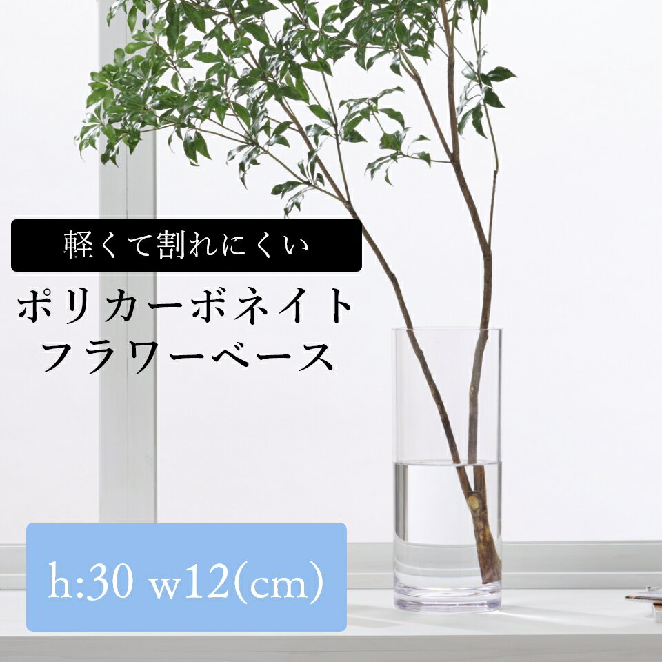 【全品ポイント10倍★6/4 20:00～】割れない フラワーベース 花瓶 高さ30cm 幅12cm ドウダンツツジ アセビ 枝物 透明 クリア ポリカーボネイト 円柱 インテリア 花器 花 アレンジメント ドライフラワー プリザーブドフラワー 造花 フェイク グリーン 北欧 新築祝 コテラ