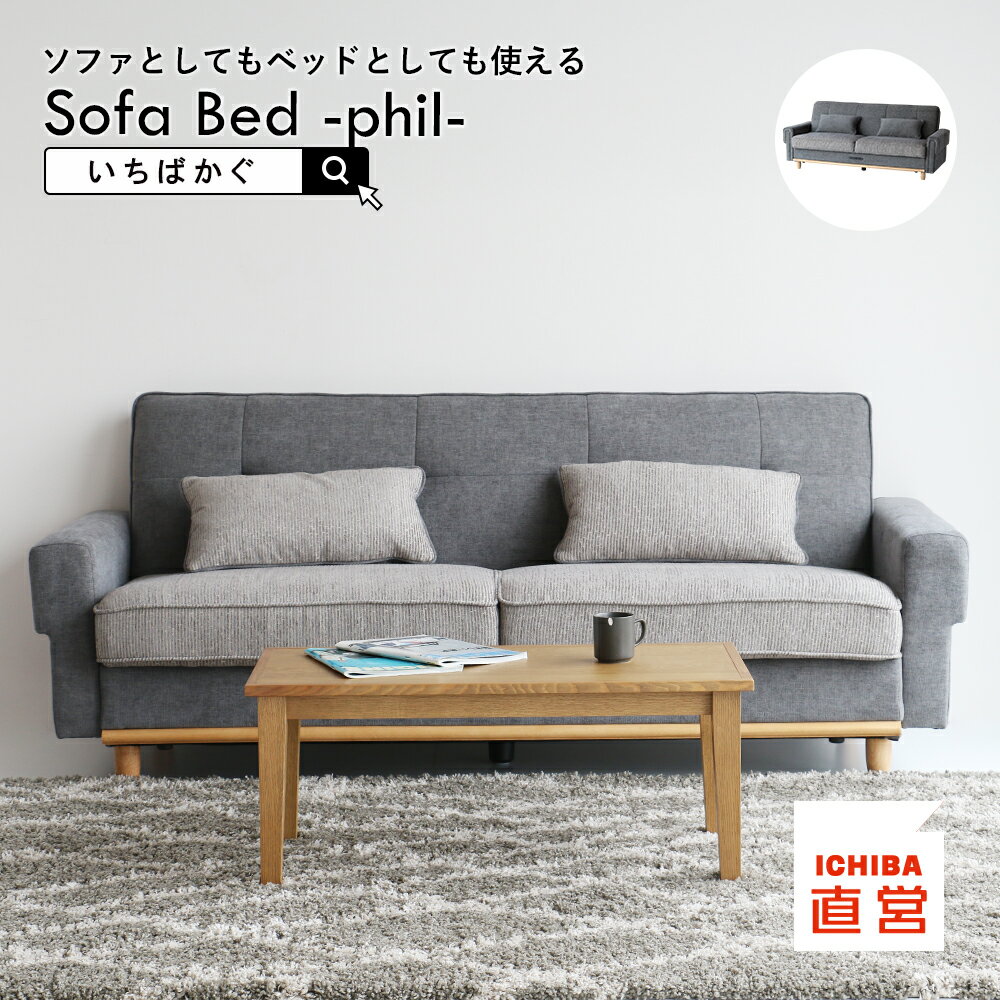 ソファ ソファー ソファベッド ベッド ローソファ 2.5人掛け 2人掛け 2人用 グレー ごろ寝 寝れる お昼寝 リラックス ハイタイプ ロータイプ クッション付き ちいくのいちば いちばかぐ Sofa Bed -phil-［SF-3815］