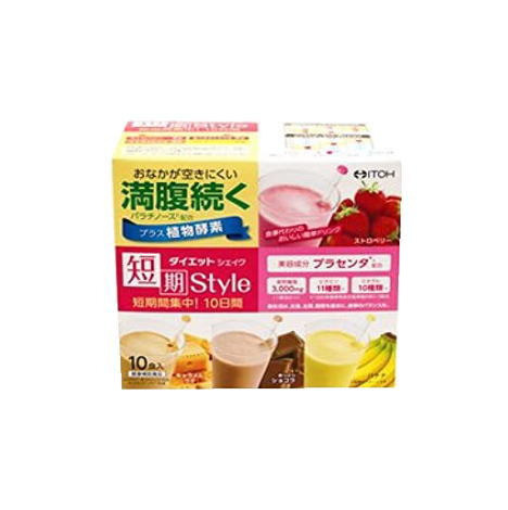 吸収速度が遅い糖質である「パラチノース」配合によって、満腹感が続く。 ベーシックなフレーバーで美味しくカロリーコントロールできる。 栄養補給をサポートする成分「植物酵素入り植物発酵エキス」と美容成分「プラセンタ」、健康成分「食物繊維、ビタミン11種類、ミネラル10種類」を配合。 原材料 ストロベリー パラチノース、大豆たんぱく末(遺伝子組換えでない)、難消化性デキストリン、マルトデキストリン、イチゴ果汁パウダー、ミネラル含有酵母、豚プラセンタエキス、 植物発酵エキス(植物発酵抽出物、デキストリン、マルトデキストリン)、卵殻Ca、香料、糊料(グルコマンナン)、野菜色素、酸味料(クエン酸)、酸化Mg、V.C、 甘味料(アスパルテーム・L-フェニルアラニン化合物)、ピロリン酸鉄、V.E、ナイアシン、パントテン酸Ca、V.B1、V.B6、V.B2、V.A、葉酸、V.D、V.B12、(原材料の一部に小麦、キウイフルーツを含む) あっさりショコラ パラチノース、大豆たんぱく末(遺伝子組換えでない)、ココアパウダー、難消化性デキストリン、マルトデキストリン、ミネラル含有酵母、食塩、豚プラセンタエキス、 植物発酵エキス(植物発酵抽出物、デキストリン、マルトデキストリン)、卵殻Ca、香料、糊料(グルコマンナン)、酸化Mg、V.C、甘味料(アスパルテーム・L-フェニルアラニン化合物)、 ピロリン酸鉄、V.E、ナイアシン、パントテン酸Ca、V.B1、V.B6、V.B2、V.A、葉酸、V.D、V.B12、(原材料の一部に小麦、キウイフルーツを含む) キャラメルラテ パラチノース、大豆たんぱく末(遺伝子組換えでない)、難消化性デキストリン、インスタントコーヒー、マルトデキストリン、ミネラル含有酵母、豚プラセンタエキス、 植物発酵エキス(植物発酵抽出物、デキストリン、マルトデキストリン)、卵殻Ca、香料、糊料(グルコマンナン)、酸化Mg、クチナシ黄色素、V.C、甘味料(アスパルテーム・L-フェニルアラニン化合物)、 ピロリン酸鉄、V.E、ナイアシン、パントテン酸Ca、V.B1、V.B6、V.B2、V.A、葉酸、V.D、V.B12、(原材料の一部に小麦、キウイフルーツを含む) バナナ パラチノース、大豆たんぱく末(遺伝子組換えでない)、難消化性デキストリン、マルトデキストリン、バナナパウダー、ミネラル含有酵母、豚プラセンタエキス、 植物発酵エキス(植物発酵抽出物、デキストリン、マルトデキストリン)、卵殻Ca、香料、糊料(グルコマンナン)、酸化Mg、クチナシ黄色素、酸味料(クエン酸)、V.C、 甘味料(アスパルテーム・L-フェニルアラニン化合物)、ピロリン酸鉄、V.E、ナイアシン、パントテン酸Ca、V.B1、V.B6、V.B2、V.A、葉酸、V.D、V.B12、(原材料の一部に小麦、キウイフルーツを含む) 発売元／井藤漢方　区分／健康食品　日本製 広告文責／株式会社コトブキ薬局　TEL／0667200480