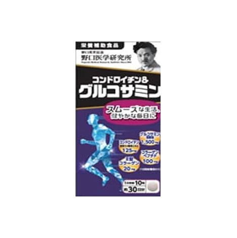 アクティブに歩き続けたい方に コンドロイチン＆グルコサミン 自由にどこへでも歩こう 1日の摂取目安：10粒 グルコサミンは潤滑の役割を果たす、体内組織を作る重要な構成成分です。 本品は1日あたりグルコサミン1,500配合し、さらにグルコサミンと相乗作用があるとされるコンドロイチン含有サメ軟骨抽出物を125にコラーゲンをプラスしています。 いくつになっても元気に趣味のスポーツや外出を楽しむために、アクティブな生活を応援します。 成分表示 ■栄養成分表示（10粒あたり） ・エネルギー 　…15.44kcal ・たんぱく質 　…0.78g ・脂質 　…0.08g ・炭水化物 　…2.91g ・食塩相当量 　…0.005g ■主要成分表示（10粒あたり） ・グルコサミン塩酸塩 　…1,500mg ・コンドロイチン含有サメ軟骨エキス 　…125mg ・コラーゲンペプチド 　…100mg ・型コラーゲン 　…20mg ■原材料 還元麦芽糖水飴（国内製造）、さめ軟骨抽出物（さめ軟骨、デキストリン）、コラーゲンペプチド、金時ショウガ末／グルコサミン、セルロース、ステアリン酸Ca、二酸化ケイ素、ヒアルロン酸 ■アレルギー表示（特定原材料7品目、及び準ずるもの20品目） えび かに ゼラチン 発売元／野口医学研究所　区分／日本製 健康食品 広告文責／株式会社コトブキ薬局　TEL／0667200480