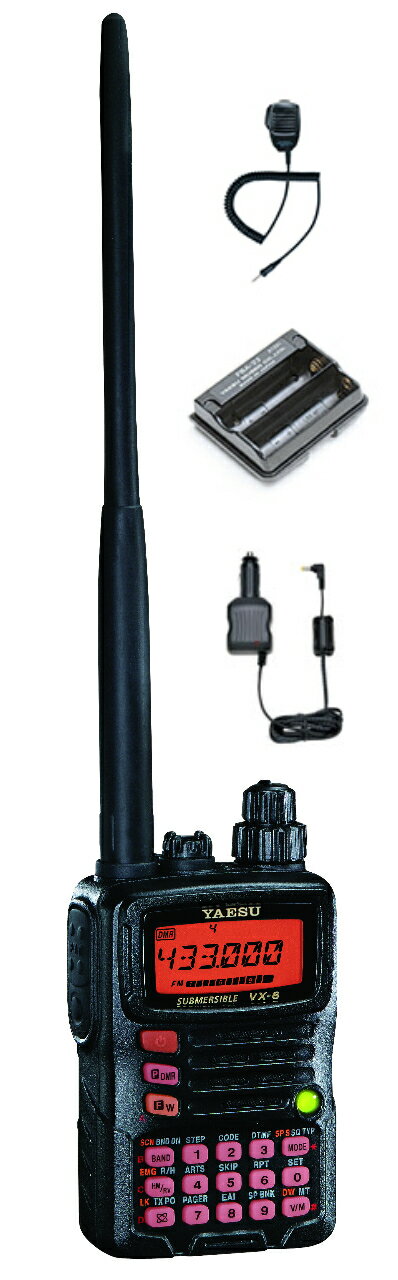 八重洲無線 VX-6 144，430MHzアマチュア無線機 乾電池ケースFBA23+シガーケーブルSDD13+スピーカーマイ..