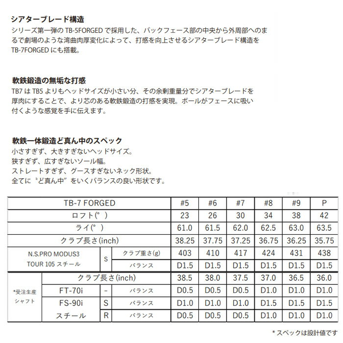 【カスタムモデル】フォーティーン TB-7 FORGED アイアン スチールシャフト 5本セット（#6～PW）/(150000) 3