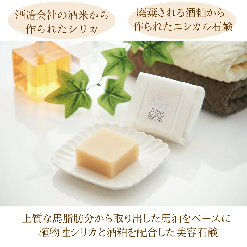 ［TERRA BLANC］酒粕配合美容石鹸 80＆/15g 洗顔石鹸 馬油ベース 保湿効果 シリカ ボタニカルシリカ 美肌効果 吉田酒造 白龍純米酒粕使用 日本製 毛穴汚れ落とし 手作り石鹸 ナチュラル 石けん 乾燥肌対策 肌にやさしい石けん