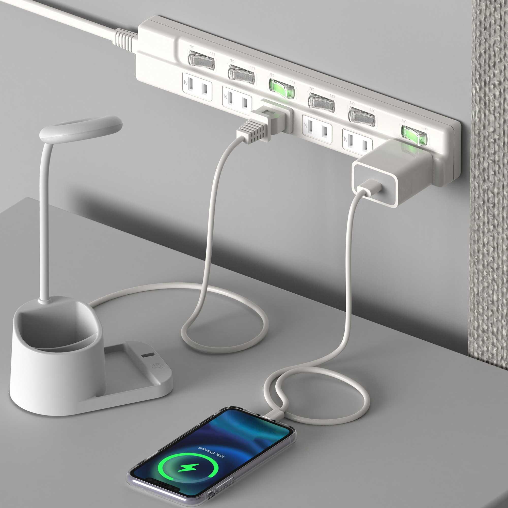 【送料無料】大人気 6個口 1m 2m電源タップ 個別スイッチ 180度 スイングプラグ 電源コード 電源ケーブル 延長コード 延長ケーブル コンセント 雷ガード AC電源 絶縁キャップ 壁掛け ホワイト アダプタ対応 1500W タップ ほこり防止 6口電源タップ 分岐 薄型 おすすめ