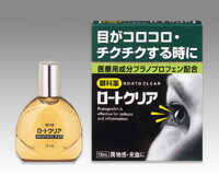 内容量：13ml【製品特徴】■パソコンの長時間使用によるドライアイ（目の乾き）・コンタクトレンズ装用（コンタクトをはずしてからさしてください）・花粉やほこりなどによる外的刺激や目の酷使など、目に強い負荷が続くと細胞がダメージを受けて、炎症が引き起こされてしまいます。■「ロートクリア」に配合された抗炎症成分プラノプロフェンが炎症原因物質の発生を抑制し、炎症を鎮めます。■コロコロ・チクチクするといった異物感など目の諸症状に。 ■剤　型　・無色透明の点眼液。■効能・効果・目の次の症状の緩和：異物感（コロコロ・チクチクする感じ）・目のかゆみ、結膜充血、なみだ目、目やにの多いときの目のかすみ。■用法・用量・1回1〜2滴、1日4回点眼してください。【用法関連注意】（1）小児に使用させる場合には、保護者の指導監督のもとに使用させてください。（2）容器の先をまぶた、まつ毛に触れさせないでください。〔汚染や異物混入（目やにやホコリ等）の原因となる〕また、混濁したものは使用しないでください。（3）コンタクトレンズを装着したまま使用しないでください。（一旦レンズをはずしてから点眼してください。）（4）点眼用にのみ使用してください。（5）用法・用量を厳守してください。 ■成分・含量●有効成分・プラノプロフェン 0.05％●添加物として、ホウ酸、ホウ砂、エデト酸Na、BHT、塩化ベンザルコニウム、l-メントール、dl-カンフル、ポリソルベート80を含有します。【使用上の注意】▲相談すること▲ 1．次の人は使用前に医師又は薬剤師に相談してください。（1）医師の治療を受けている人。（2）本人又は家族がアレルギー体質の人。（3）薬によりアレルギー症状を起こしたことがある人。（4）次の症状のある人：はげしい目の痛み（5）次の診断を受けた人：緑内障2．次の場合は、 直ちに使用を中止し、 商品添付説明文書を持って医師又は薬剤師に相談してください。（1）使用後、次の症状があらわれた場合[関係部位：症状]皮ふ：発疹・発赤、かゆみ目：充血, かゆみ、はれそのた：息苦しさ（2）症状が悪化した場合（3）目のかすみが改善されない場合（緑内障等の可能性も考えられる）（4）3日位使用しても症状がよくならない場合（5）症状の改善がみられても、2週間を超えて使用する場合【保管及び取扱上の注意】・直射日光の当たらない涼しい所に密栓して保管してください。・小児の手の届かないところに保管してください。・他の容器に入れ替えないで下さい。・他の人と共用しないで下さい。・使用期限の過ぎた製品は使用しないで下さい。また、使用期限内であっても、開封後はできるだけ速やかに使用してください。■お問い合わせ先こちらの商品につきましての質問や相談につきましては、当店（ドラッグピュア）または下記へお願いします。ロート製薬株式会社お客さま安心サポートデスクTEL:03-5442-6020（東京） TEL: 06-6758-1230（大阪）広告文責：株式会社ドラッグピュアNM・SN神戸市北区鈴蘭台北町1丁目1-11-103TEL:0120-093-849製造元：ロート製薬株式会社区分：第2類医薬品・日本製文責：登録販売者　松田誠司薬効分類：一般点眼薬■ 関連商品ロート製薬　目薬ロート製薬　お取扱商品〜目がコロコロ・チクチクする時に〜