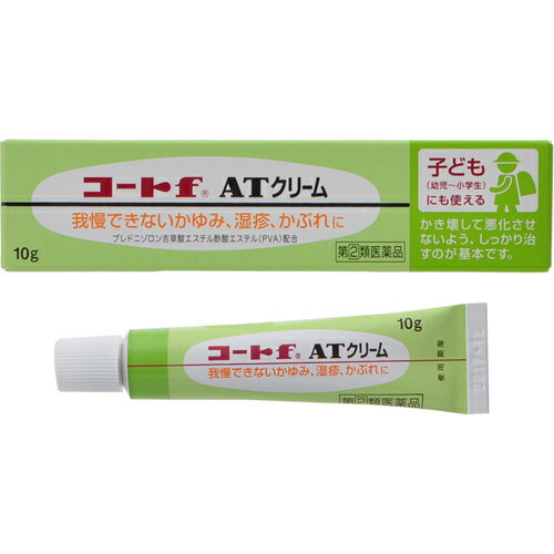 ■製品特徴我慢できないかゆみ、湿疹、かぶれに、プレドニゾロン吉草酸エステル酢酸エステル(PVA)配合の外皮用薬です。湿疹・皮膚炎は異物の刺激やアレルギー反応などによって皮膚が炎症を起こし、多くの場合、患部が赤くはれ、ブツブツができ、かゆみを伴います。コートf ATクリームは、このような症状の元である「炎症」を穏やかに抑える外用ステロイド・プレドニゾロン吉草酸エステル酢酸エステル(PVA)を配合しています。皮膚のバリア機能が未成熟な子どもの湿疹・皮膚炎にもお使いいただけるクリームタイプの外用剤です。■使用上の注意■してはいけないこと■(守らないと現在の症状が悪化したり、副作用が起こりやすくなります)1.次の部位には使用しないでください。(1)水痘(水ぼうそう)、みずむし・たむし等又は化膿している患部。(2)目の周囲、粘膜等。2.顔面には、広範囲に使用しないでください。3.長期連用しないでください。▲相談すること▲1.次の人は使用前に医師、薬剤師又は登録販売者に相談してください。(1)医師の治療を受けている人。(2)妊婦又は妊娠していると思われる人。(3)薬などによりアレルギー症状を起こしたことがある人。(4)患部が広範囲の人。(5)湿潤やただれのひどい人。2.使用後、次の症状があらわれた場合は副作用の可能性があるので、直ちに使用を中止し、商品添付文書を持って医師、薬剤師又は登録販売者に相談してください。［関係部位：症状］ 皮膚：発疹・発赤、かゆみ 皮膚(患部)：みずむし・たむし等の白癬、にきび、化膿症状、持続的な刺激感 3.5-6日間使用しても症状がよくならない場合は使用を中止し、商品添付文書を持って医師、薬剤師又は登録販売者に相談してください。■効能・効果湿疹、皮膚炎、かぶれ、かゆみ、虫さされ、あせも、じんましん■用法・用量1日数回、適量を患部に塗布してください。【用法・用量に関連する注意】(1)用法・用量を厳守してください。(2)小児に使用させる場合には、保護者の指導監督のもとに使用させてください。(3)目に入らないように注意してください。万一、目に入った場合には、すぐに水又はぬるま湯で洗ってください。なお、症状が重い場合には、眼科医の診療を受けてください。(4)外用にのみ使用してください。■成分・分量　1g中［成分　含量 はたらき］ ●プレドニゾロン吉草酸エステル酢酸エステル(合成副腎皮質ホルモン) 1.5mg皮膚の炎症・はれを抑えます ●リドカイン 10mg患部のかゆみ・痛みを抑えます ●イソプロピルメチルフェノール 1mg患部を殺菌します ●トコフェロール酢酸エステル(ビタミンE) 5mg血行を促進し、症状の回復を早めます ●添加物としてセトステアリルアルコール、N-(ヘキサデシロキシヒドロキシプロピル)-N-ヒドロキシエチルヘキサデカナミド、カルボキシビニルポリマー、スクワラン、オクチルドデカノール、ラウリン酸ヘキシル、ステアリン酸グリセリン、ステアリン酸ポリオキシル、パラベン、エデト酸Na、リン酸二水素Na、ジプロピレングリコール、グリセリンを含有します。■剤型：塗布剤■保管および取扱い上の注意(1)直射日光の当たらない湿気の少ない涼しい所に密栓して保管してください。(2)小児の手の届かない所に保管してください。(3)他の容器に入れ替えないでください。(誤用の原因になったり品質が変わります)(4)使用期限を過ぎた製品は使用しないでください。 【お問い合わせ先】こちらの商品につきましての質問や相談につきましては、当店（ドラッグピュア）または下記へお願いします。田辺三菱製薬株式会社　くすり相談センターTEL:0120-54-7080受付時間：営業日の9：00-17：30 広告文責：株式会社ドラッグピュア作成：201602SN神戸市北区鈴蘭台北町1丁目1-11-103TEL:0120-093-849販売会社：田辺三菱製薬株式会社製造販売者：ジャパンメディック株式会社区分：指定第2類医薬品・日本製文責：登録販売者　松田誠司 ■ 関連商品 田辺三菱製薬お取り扱い商品コートfシリーズ