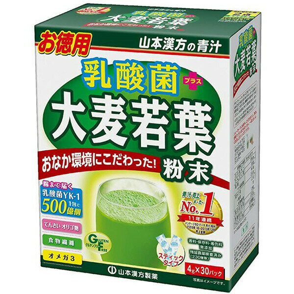 【本日楽天ポイント4倍相当】山本漢方製薬株式会社　乳酸菌プラス大麦若葉粉末 お徳用 4g×30包入【北海道・沖縄は別途送料必要】