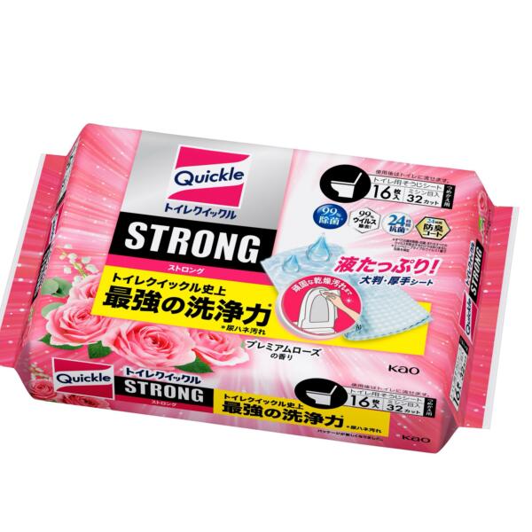 【本日楽天ポイント4倍相当】【送料無料】花王株式会社 トイレクイックル ストロング プレミアムローズの香り つめかえ用 16枚<トイレ用 お掃除シート 大きくて...