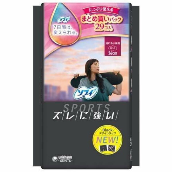 【3％OFFクーポン 7/19 20:00〜7/26 01:59迄】【送料無料】ユニ・チャーム株式会社ソフィ SPORTS 260 特に多い昼用 羽つき 26cm【医薬部外品】 29枚【RCP】【△】