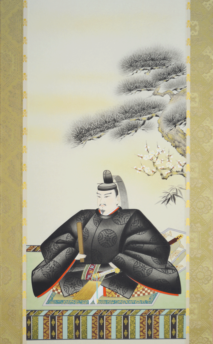 天神様尺五立『菅原道真公』佐藤 園泉 画伯(さとう えんせん)※緞子・本丸表装※風鎮・矢筈付き 天神様尺五立『菅原道真公』佐藤 園泉 画伯(さとう えんせん)※緞子・本丸表装※風鎮・矢筈付き