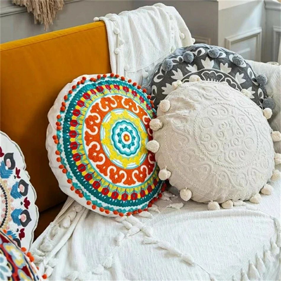 直径45CM 高5CM クッションカバーのみ　モロッコ　円型　 Cushion Cover 北欧デザイン プレゼント ギフ..