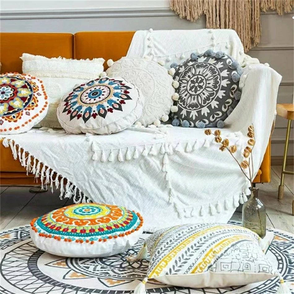 直径45CM 高5CM クッションカバーのみ モロッコ 円型  Cushion Cover 北欧デザイン プレゼント ギフト コットン製 在宅 おしゃれ クッション おしゃれ ソファークッション クッション 春 北欧 インテリア かわいい インテリア雑貨 ソファー ベッドクッション [2]