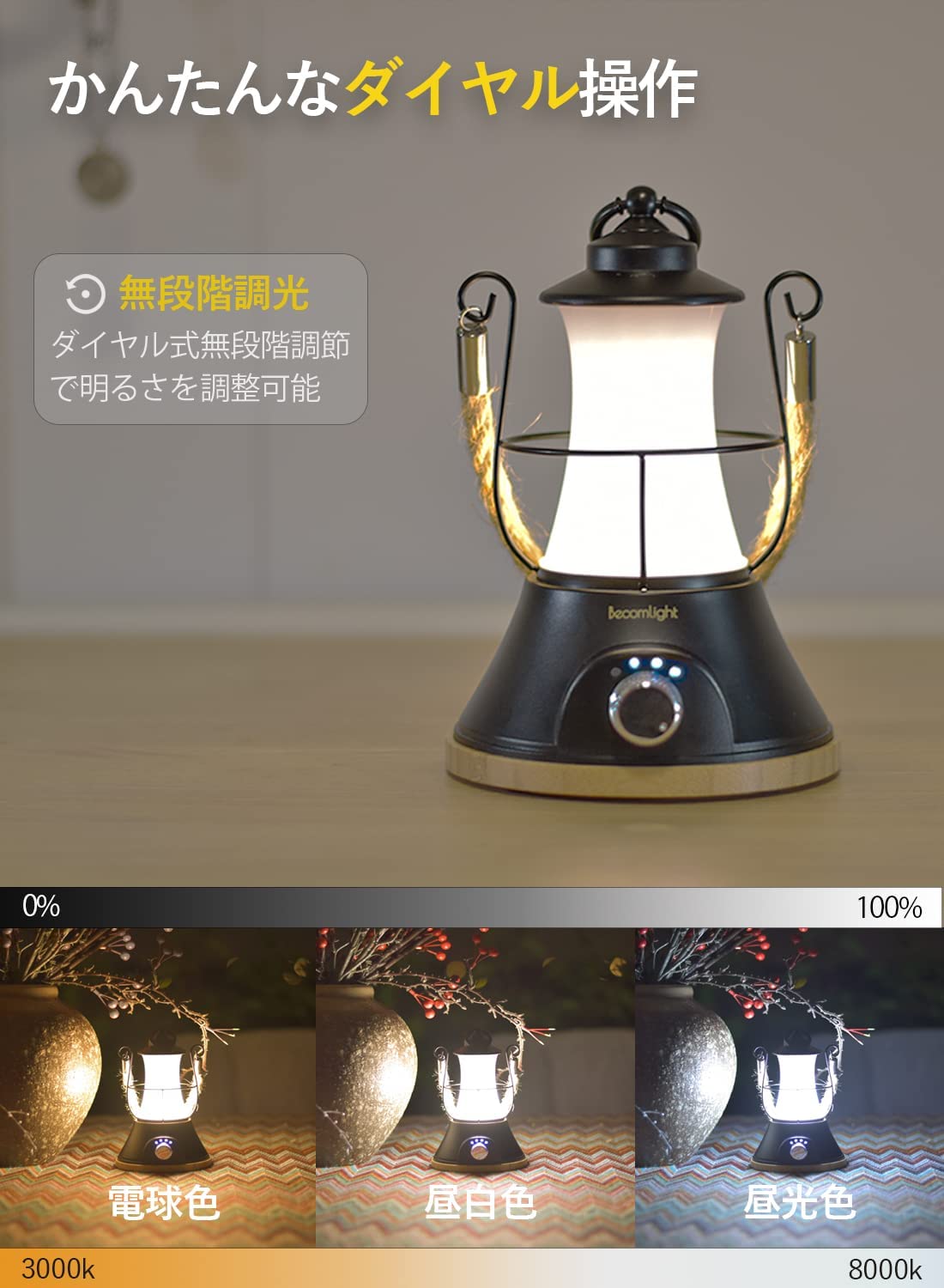 間接照明 おしゃれ 置き型 スタンド テーブルランプ ランタン led ランタン キャンプライト 4000mAh大容量 ナイトライト モバイルバッテリー機能 充電式らんたん 軽量 防水 持ち運び便利 アウトドアライト 夜釣り 登山 車中泊 防災 応急 停電 非常用 kouboudaishi-10001378 KUKAI サンプル画像3