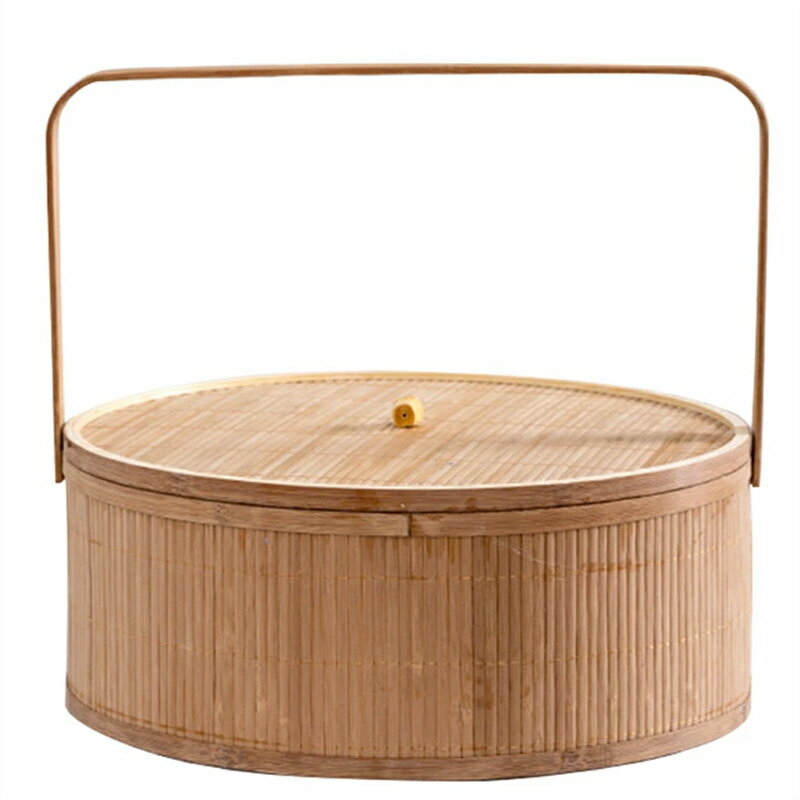収納かご 竹かご ギフト包装かご 食品茶月餅用竹編みかご 円形竹編みボックスギフトバスケット包装箱竹..